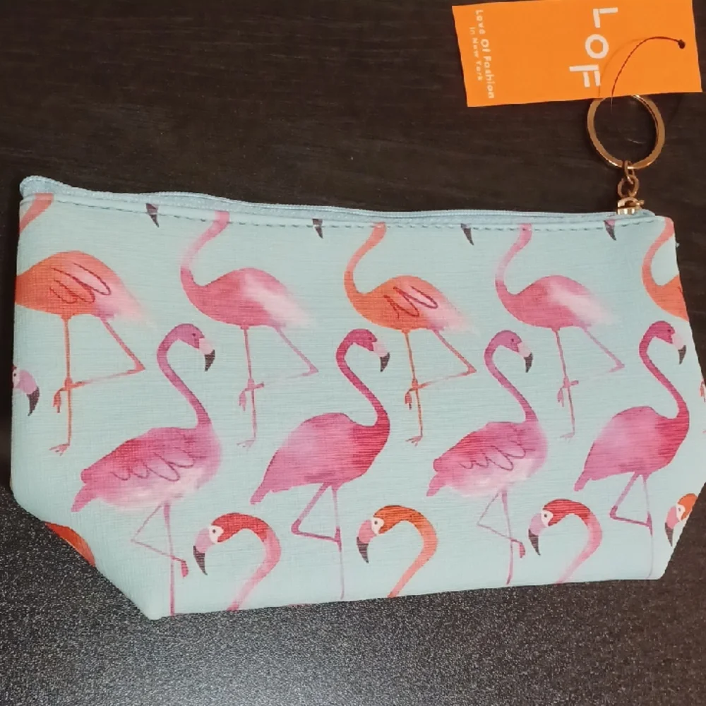 LOF Flamingo Pattern Pouch with Keyring - Picture 3 of 3